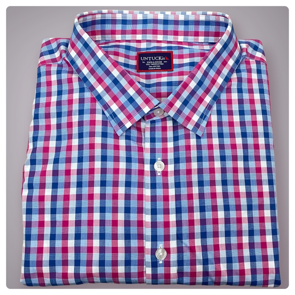 UNTUCKit Long Sleeve Button Up Wrinkle Free Shirt Mens Size 3XL Tall XXXL Check